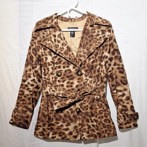 INC Animal Print Trench Coat, Short With Belt Sz 4, NWOT - Picture 9 of 16